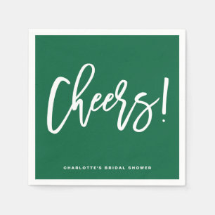 Cheers Modern Calligraphy Grönt Bröllop Pappersservett