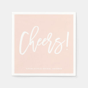 Cheers Modern Calligraphy Rosa Bröllop Pappersservett