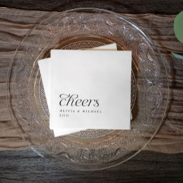 Cheers Modern Elegant Simple Black & White Bröllop Pappersservett