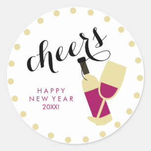 Cheers Modern Gott nytt år Vin och Guld Dots Runt Klistermärke