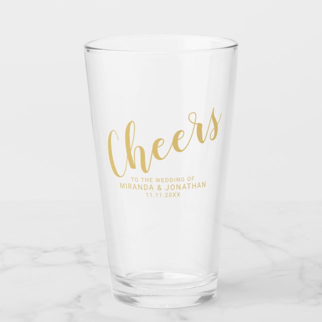 "Cheers" Modern skript Guld Bröllop Glaskopp (Framsida)