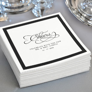 Cheers Mr & Mrs Bröllop Calligraphy Gräns Black Pappersservett