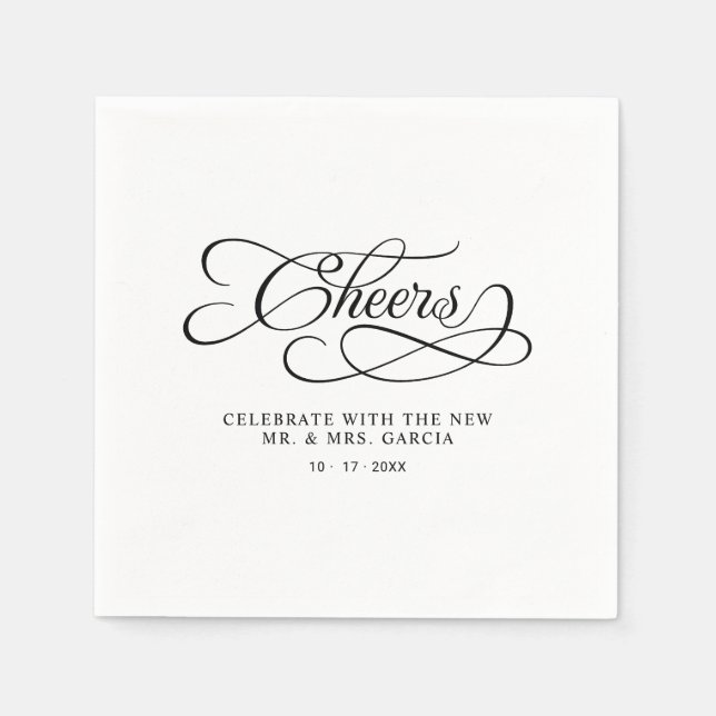 Cheers Mr & Mrs Elegant Wedding Calligraphy Black  Pappersservett (Framsidan)