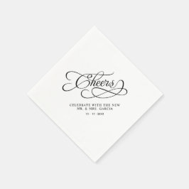 Cheers Mr & Mrs Wedding Calligraphy Black & White Pappersservett