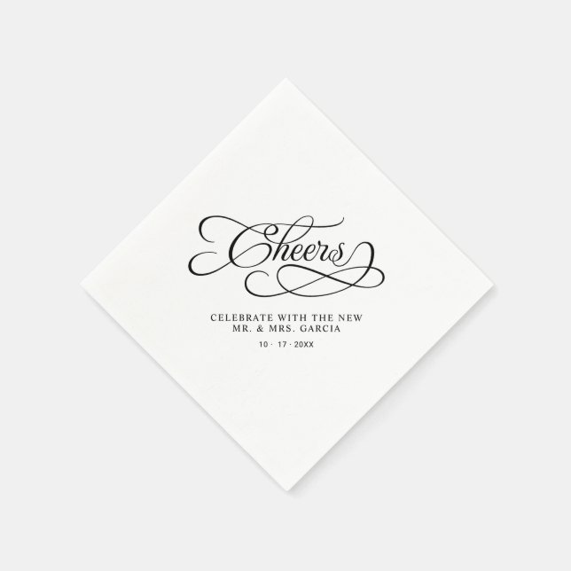 Cheers Mr & Mrs Wedding Calligraphy Black & White Pappersservett (Hörn)