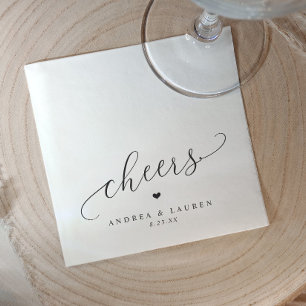 Cheers Napkins Heart Romantic Modern Bröllop Pappersservett
