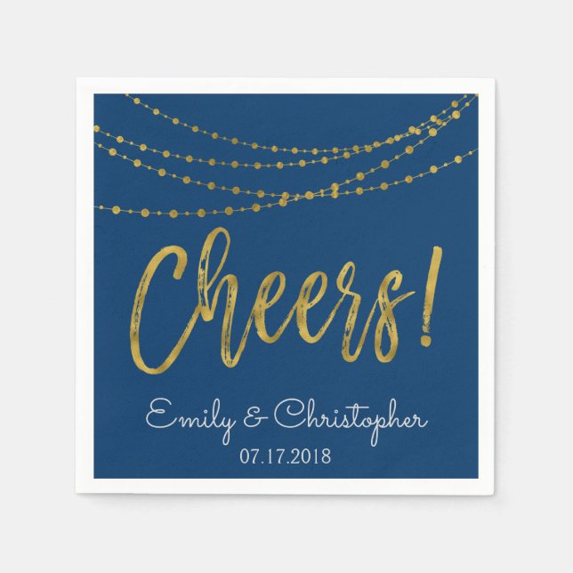 Cheers Navy Blue and Gold Foil String Ljus Pappersservett (Framsidan)
