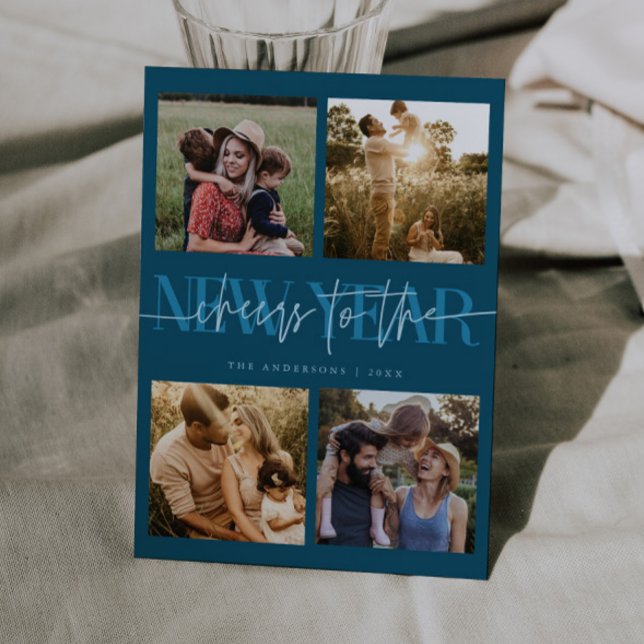 CHEERS New Year Teal Photo Grid Julkort (Skapare uppladdad)
