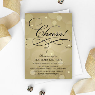Cheers Nyårsafton Party Champagne Guld Inbjudningar
