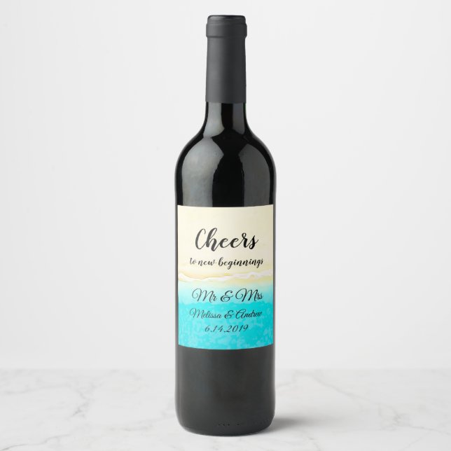 Cheers Ocean Shore Beach-tema Vinflaska Etikett (Framsida)