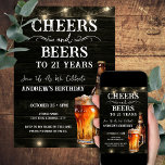 Cheers och Öl 21:a födelsedag Pub Ljus inbjudet Inbjudningar<br><div class="desc">Ost och Öl födelsedag. Enkel att anpassa. All text är justerbar och lätt att ändra för dina egna behov i party. String ljus rustik bakgrund inslag. Roligt Chalkboard snurrar och blommar. Vattenfärgsöl mugg. Inbjudan till honom. Pub eller bakgårdens BQ-födelsedagsdesign. Ändra bara texten i alla åldrar.</div>