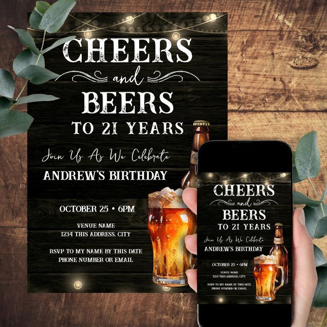 Cheers och Öl 21:a födelsedag Pub Ljus inbjudet Inbjudningar (Skapare uppladdad)
