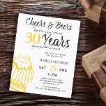 Cheers och öl 30-årsinbjudan<br><div class="desc">Avslappnad roliga munkavle och öl manar 30 födelsedagsfesters budgetkort med ett finare-typografiskt skript, ett gult Dodle-mugg och vintage stil-snurrar. Lämpligt för alla ålders- eller milstolpar födelsedagsfester. Enkel att anpassa genom att ändra ålder, namn och party! LÄS DETTA INNAN DU KÖPER! Det här är ett budgetöverkomligt bröllop-kort som är tryckt på...</div>