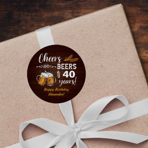 Cheers och Öl 40:e födelsedagen Rustic Runt Klistermärke