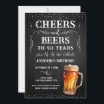 Cheers och Öl 40:e födelsedagsinbjudan till Chalkb Inbjudningar<br><div class="desc">Ost och Öl födelsedag. Enkel att anpassa. All text är justerbar och lätt att ändra för dina egna behov i party. Chalkboard och rustik bakgrund inslag. Roligt Chalkboard snurrar och blommar. Vattenfärgsöl mugg. Inbjudan till honom. Pub eller bakgårdens BQ-födelsedagsdesign. Ändra bara texten i alla åldrar.</div>