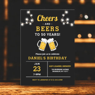 Cheers och Öl 50 års Födelsedagsfest Inbjudningar