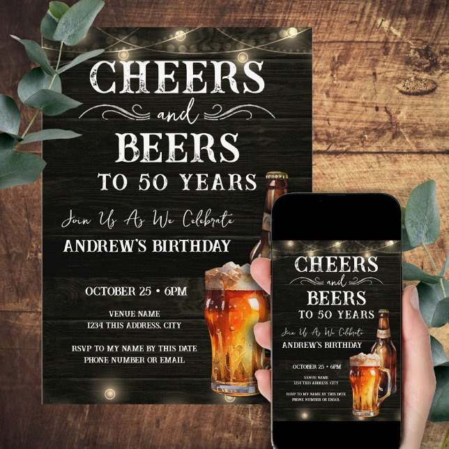 Cheers och Öl 50:e födelsedag Pub Ljus inbjudet Inbjudningar (Skapare uppladdad)