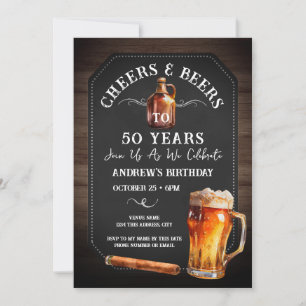Cheers och Öl 50:e Födelsedagsfesten Cigar Inbjudningar