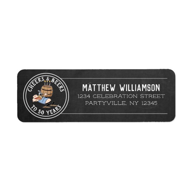 Cheers och Öl 50:e födelsedagsvit på kalkbrädan Returadress Etikett (Framsidan)