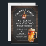 Cheers och Öl 60:e Födelsedagsfest inbjudan<br><div class="desc">Ost och Öl födelsedag. Enkel att anpassa. All text är justerbar och lätt att ändra för dina egna behov i party. Chalkboard och rustiskt inslag med träbakgrund. Roligt Chalkboard snurrar och blommar. Vattenfärgsöl mugg. Inbjudan till honom. Pub eller bakgårdens BQ-födelsedagsdesign. Ändra bara texten i alla åldrar.</div>
