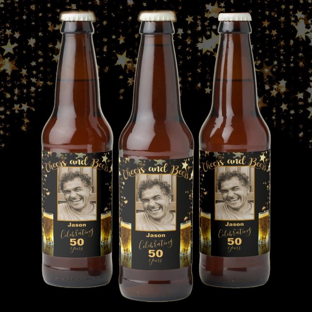 Cheers och Öl Photo Namn Age Black och Guld Ölflaska Etikett (Skapare uppladdad)
