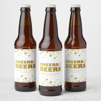 Cheers och Öl | Roligt Julvit och Guld Ölflaska Etikett