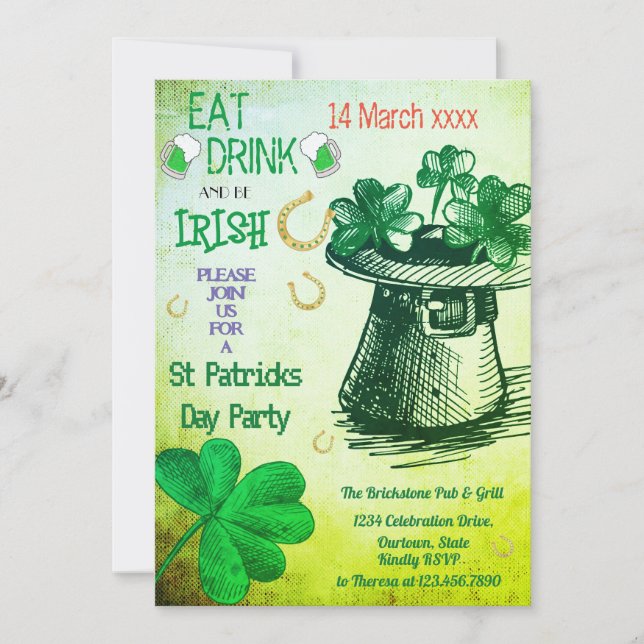 Cheers och Öl St. Patrick Day Födelsedagsfest Inbjudningar (Framsida)