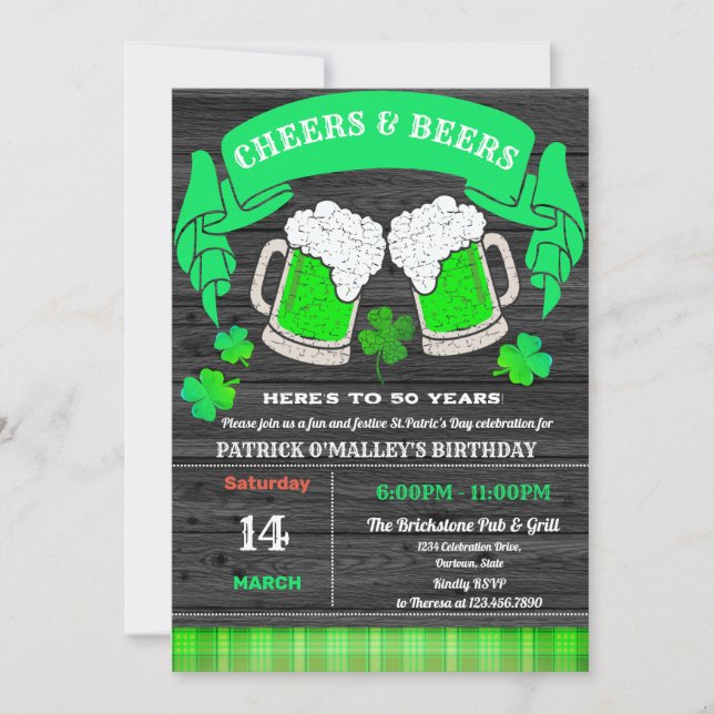 Cheers och Öl St. Patrick Day Födelsedagsfest Inbjudningar (Framsida)