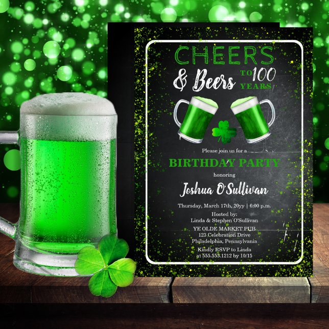Cheers och Öl St Patricks 100:e Födelsedagsfesten Inbjudningar (Skapare uppladdad)