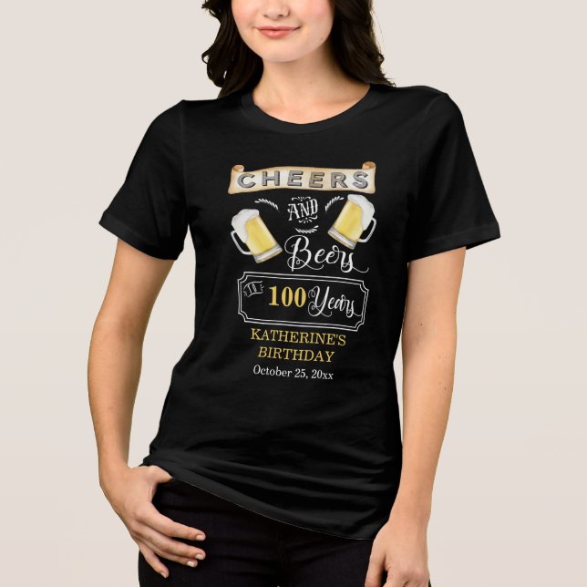 Cheers och Öl till 100 års Födelsedagsfest T-Shi T Shirt (Framsida)
