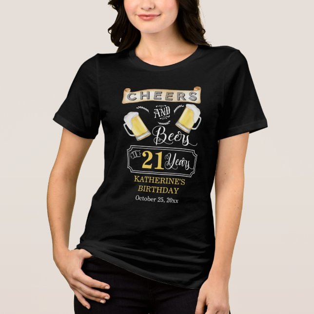 Cheers och Öl till 21 års Födelsedagsfest T-Shi T Shirt (Framsida)