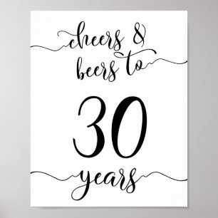 Cheers och öl till 30 års födelsedagsskylt poster