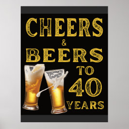 Cheers och Öl till 40 år Rustic Birthday Poster