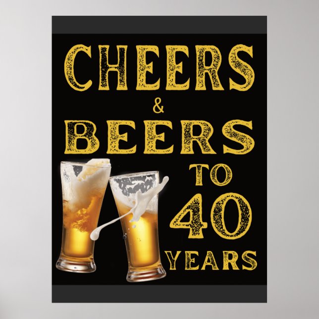 Cheers och Öl till 40 år Rustic Birthday Poster (Framsidan)