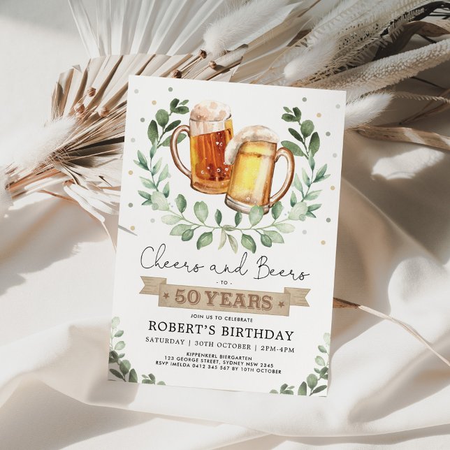 Cheers och Öl till 50 års Vuxen Man Birthday Inbjudningar (Skapare uppladdad)