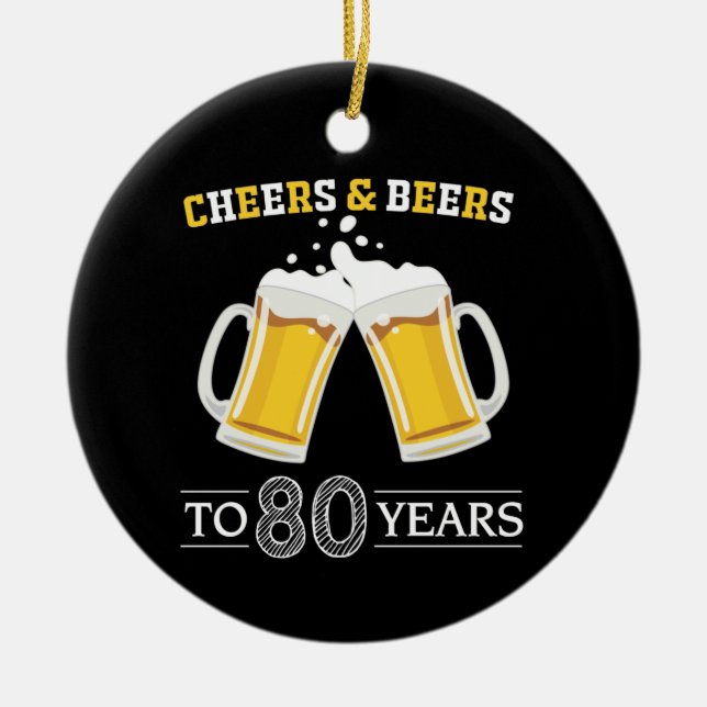 Cheers och Öl till 80 år Julgransprydnad Keramik (Framsidan)