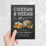Cheers & Öl 21:a födelsedagsinbjudan Inbjudningar<br><div class="desc">Att märka 21 år förtjänar ett unikt firande,  och vår vuxen på 21-årsdagen är just det! Med vintage med kritbakgrund,  vattenfärgsmotiv från öl,  en sötpinne och en öltunna. Mottot? "Cheers och öl till 21 år". Anpassa omedelbart med vår party-mall som är enkel att använda.</div>