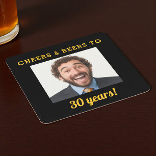 Cheers & Öl 30års födelsedag Photo Milestone Underlägg Papper Kvadrat