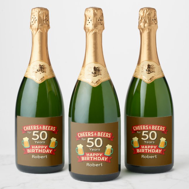 Cheers & Öl 50 år Grattis på födelsedagen NAMN (Flaskor)