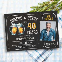Cheers Öl Biljett Manar Black 40:e födelsedagsfoto Inbjudningar