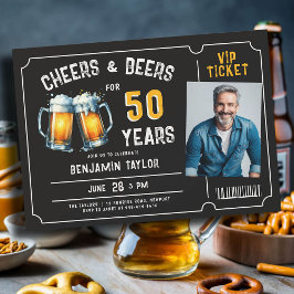 Cheers Öl Biljett Manar Black 50:e födelsedagsfoto Inbjudningar