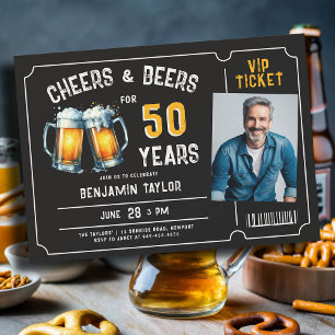 Cheers Öl Biljett Manar Black 50:e födelsedagsfoto Inbjudningar