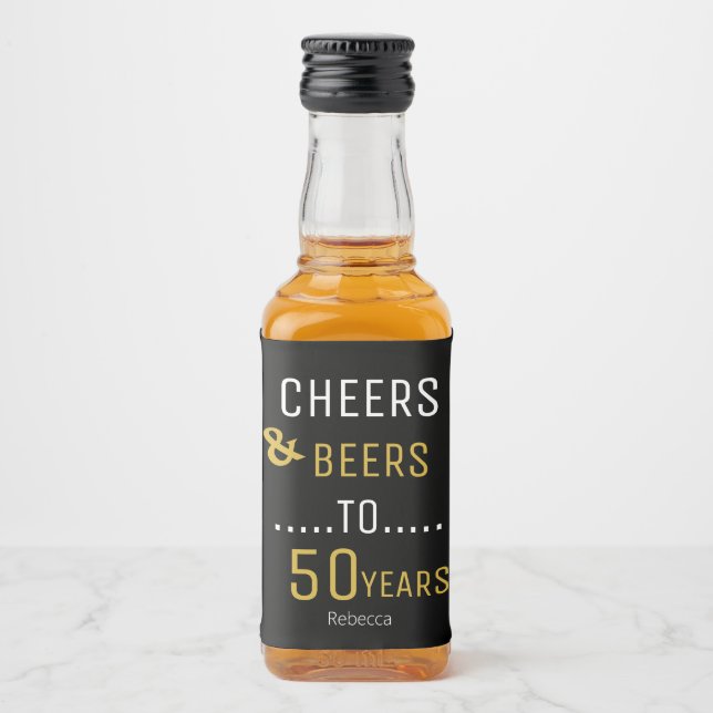 Cheers & Öl Black & Guld 50:e födelsedagen Spritflaskor Etikett (Framsida)