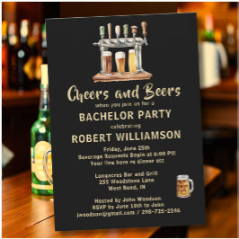 Cheers & Öl Black & Guld Bachelor Party Inbjudningar