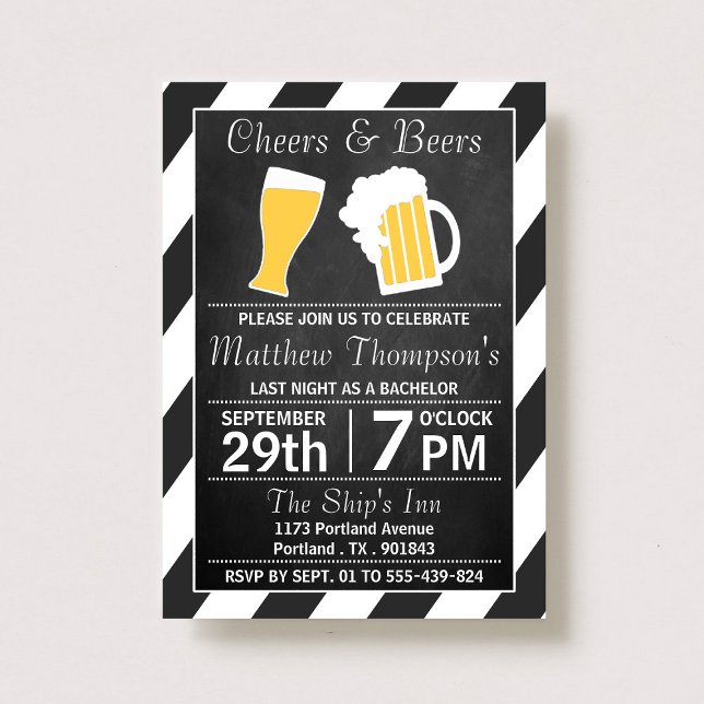 Cheers & Öl Chalkboard Bachelor Party Inbjudningar (Skapare uppladdad)