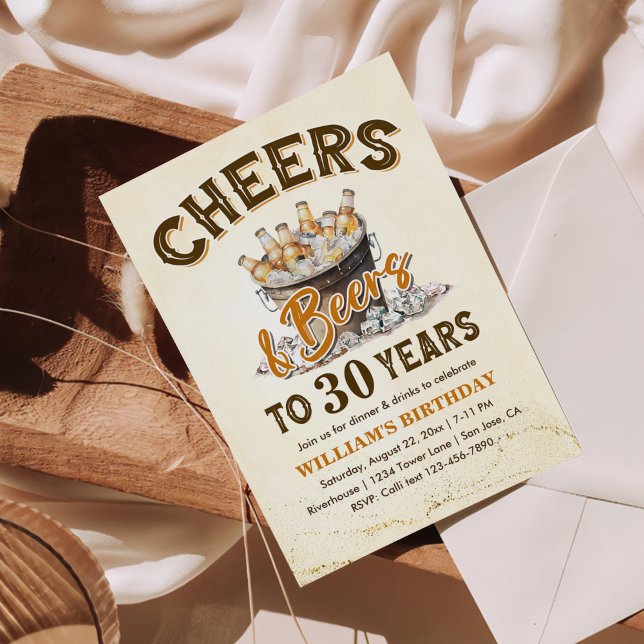 Cheers & Öl Manar Funny 30års födelsedag Inbjudningar (Skapare uppladdad)