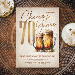 Cheers & Öl Manar Funny 70:e födelsedagen Inbjudningar<br><div class="desc">Fira de stora 7-0 med stil och humor med den här vintagens ölfödelsedag. Den gyllene typografin är elegant och framkallar ett coola glas öl, ge det en klassisk vintage. Perfekt för mannen (eller kvinnan!) i ditt liv som kärlek sina lagrar, butiker och andra öl. Perfekt för den 70:e födelsedagsfesten för...</div>