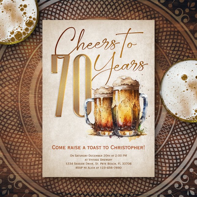 Cheers & Öl Manar Funny 70:e födelsedagen Inbjudningar (Skapare uppladdad)