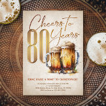 Cheers Öl Manar Funny 80:e födelsedagen Inbjudningar<br><div class="desc">Fira de stora 8-0 med stil och humor med den här vintagens ölfödelsedag. Den gyllene typografin är elegant och framkallar ett coola glas öl, ge det en klassisk vintage. Perfekt för mannen (eller kvinnan!) i ditt liv som kärlek sina lagrar, butiker och andra öl. Perfekt för den 70:e födelsedagsfesten för...</div>