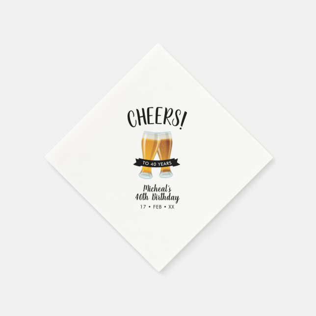 Cheers Öl | Modern Födelsedagsfest för Vuxna 40 år Pappersservett (Hörn)